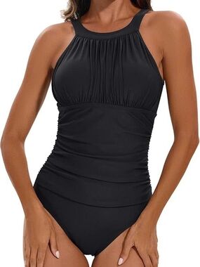 Classic High-Neck Black One-Piece Swimsuit
